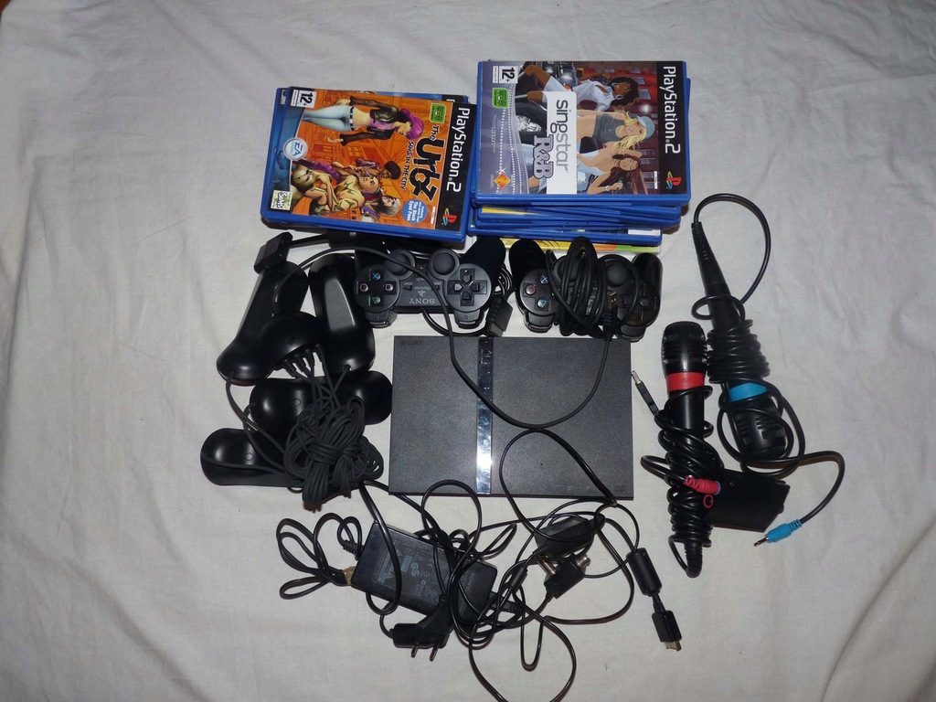 Playstation 2 slim 15 gier buzz 2 pady singstar