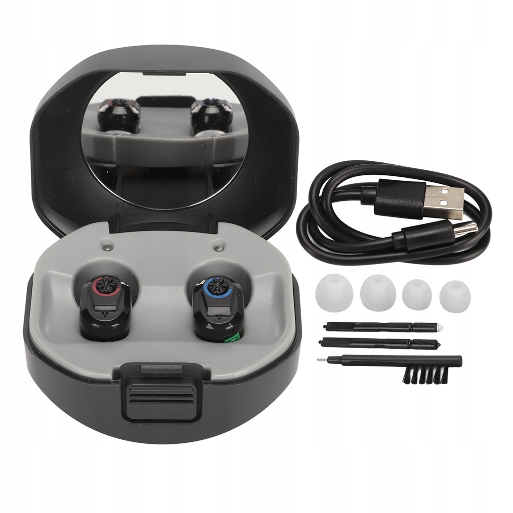 SŁUCHAWKI DOUSZNE APARATY SŁUCHOWE Z ŁADOWARKĄ 350-5000 HZ CZARNY