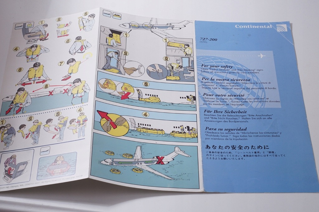 Continental Safety Card Instrukcja bezpieczeństwa Boeing 727-200