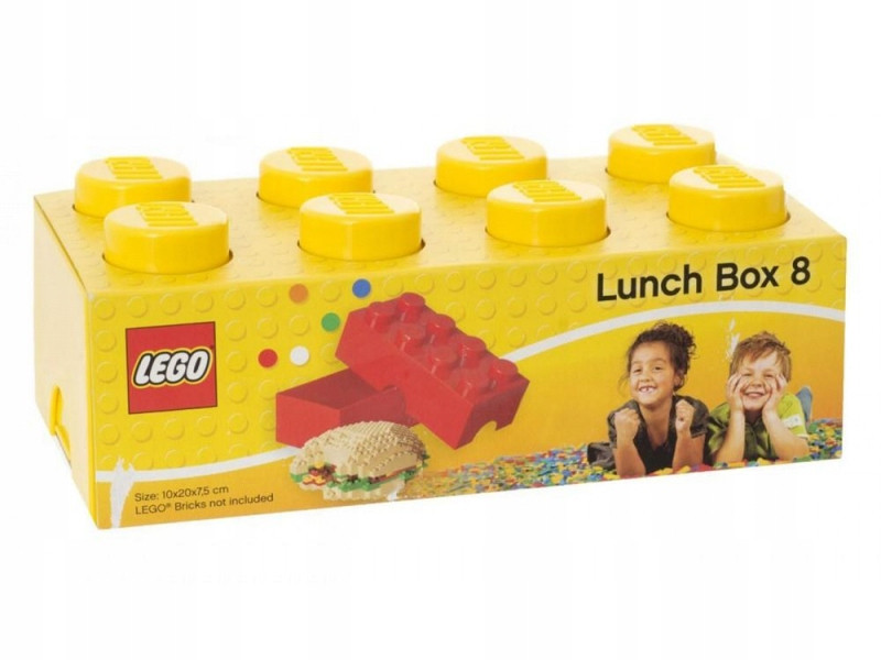 Lego pudełko klocek żółty, lunchbox, piórnik, pojemnik na klocki zabawki