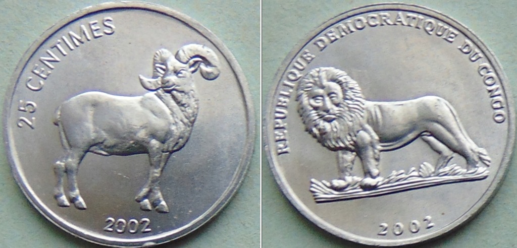 Kongo Rep. Demokr. 25 centimów 2002r. KM 77 baran