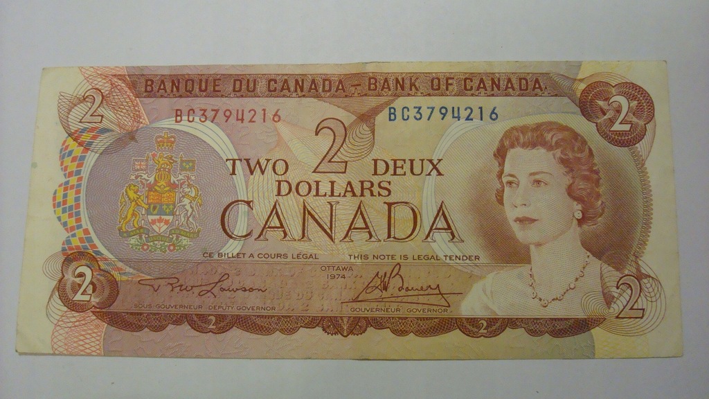 Banknot - Kanada 2 dolary 1974 stan 3+