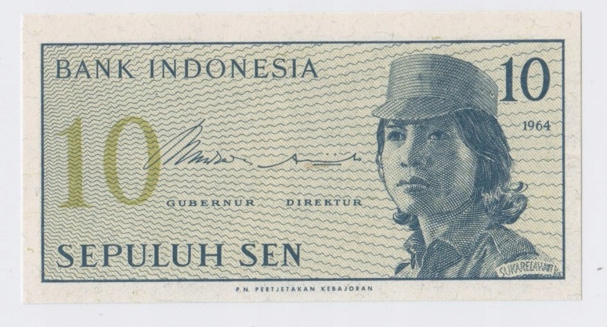 INDONEZJA 10 sen - 1964 - seria DFR, stan UNC