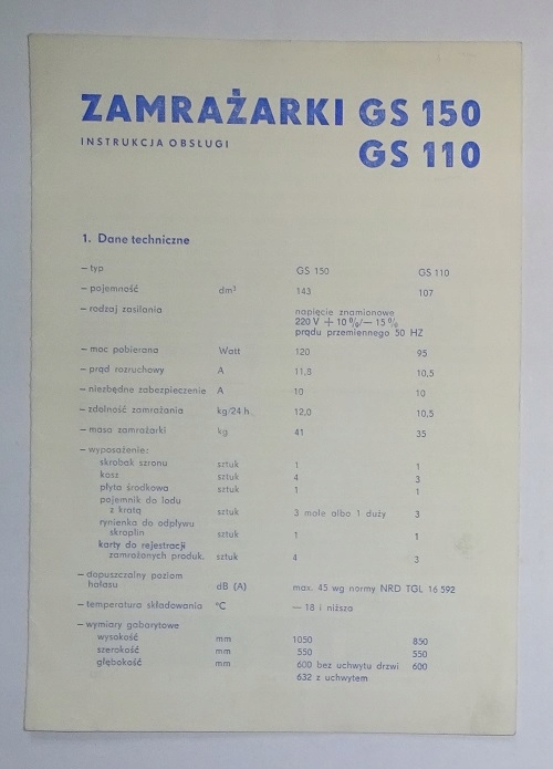 NRD - ZAMRAŻARKA GS 150/110 - INSTRUKCJA OBSŁUGI