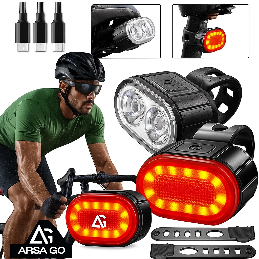 LAMPKA MOCNA ROWEROWA PRZÓD I TYŁ LED AKUMULATOROWA DO ROWERU PRO ZESTAW