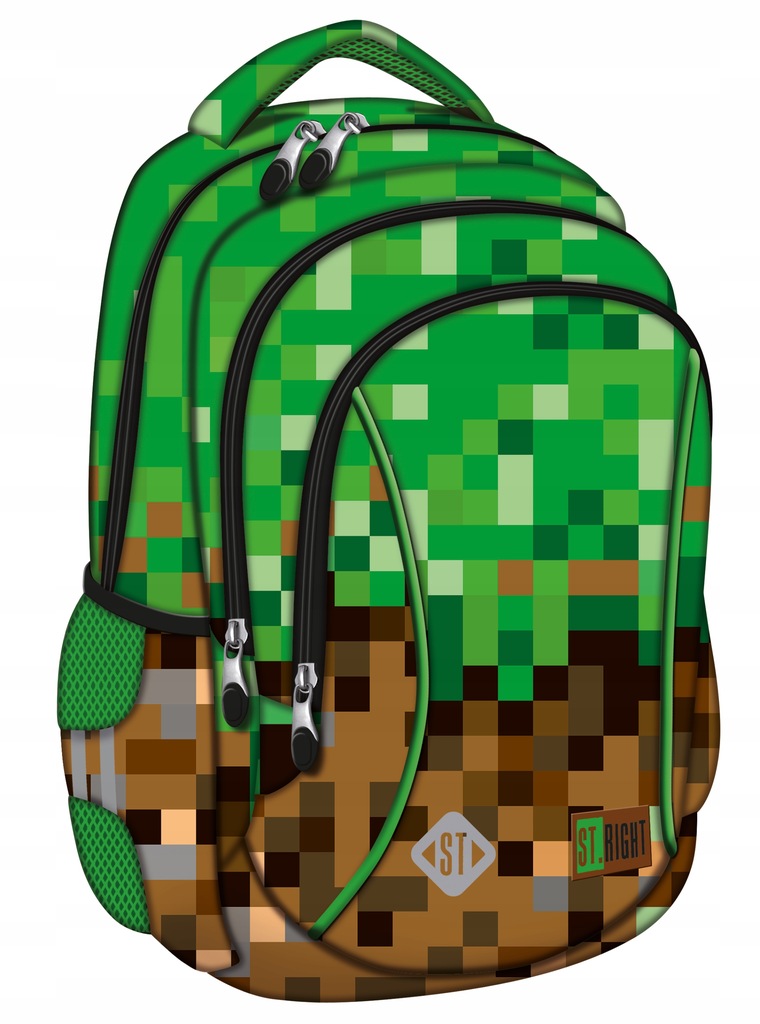 Plecak szkolny wielokomorowy St.Right 20 l brązowo-zielony PIXEL minecraft