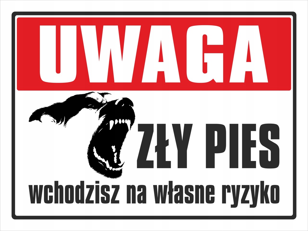 tabliczka UWAGA ZŁY PIES brama dibond 20x30