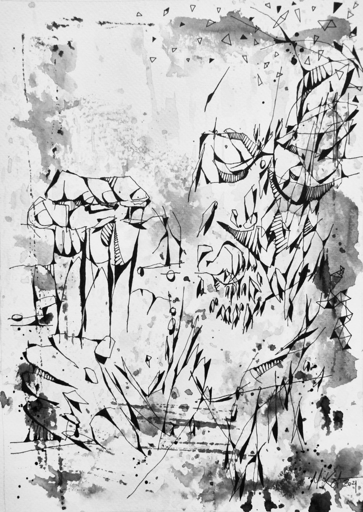 CIEKAWY RYSUNEK JAZZMAN TUSZ MUZYK ORYGINAŁ 21x29