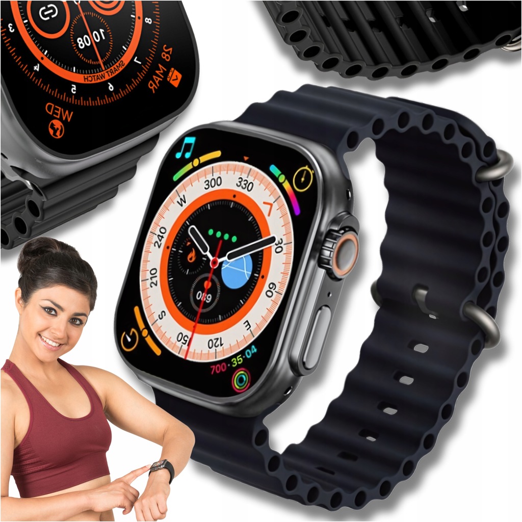 Smartwatch zegarek T800 Ultra Czarny Polskie Menu GPS Smart Puls Sport