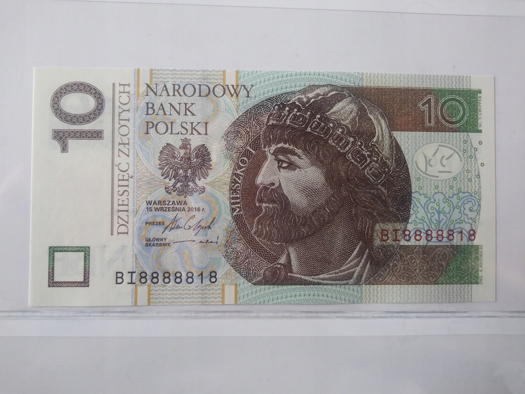 10 ZŁ 2016 SERIA BI 8888818 RARYTAS UNC