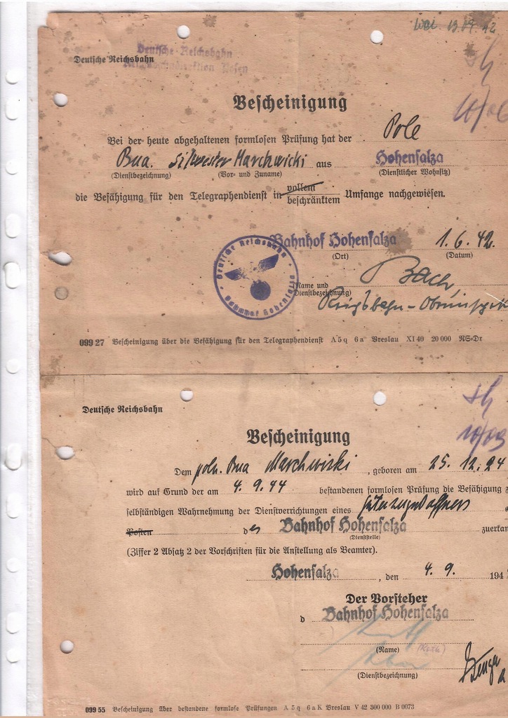 stary dokument-1944r Wągrowitz,Hohensalza
