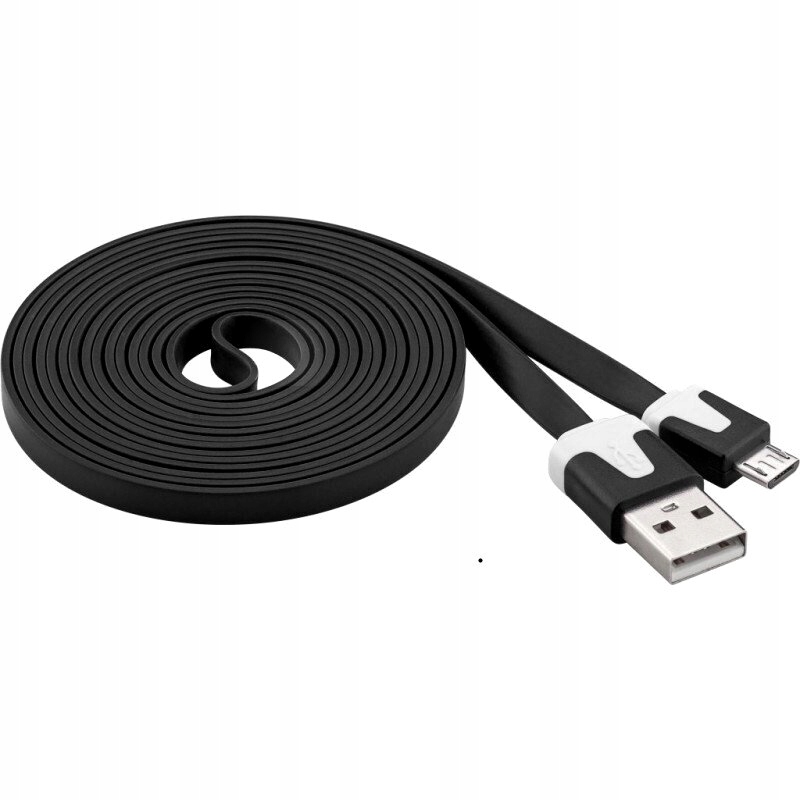 Płaski Kabel USB - microUSB typ B 1M czarny