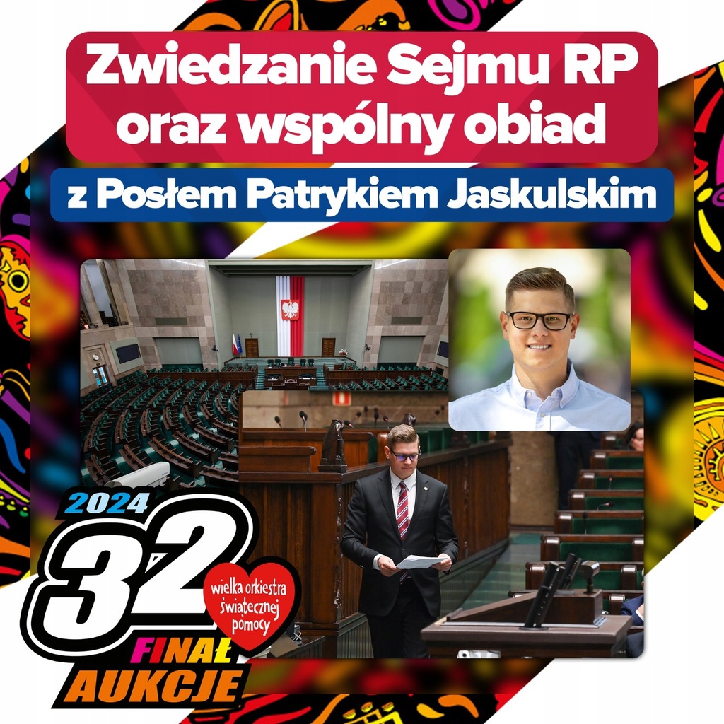 Poseł Patryk Jaskulski - zwiedzanie Sejmu RP oraz wspólny obiad dla 2 osób