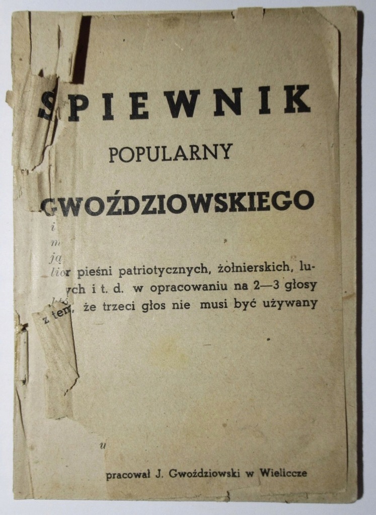 Śpiewnik popularny Gwoździowskiego 1939 NUTY