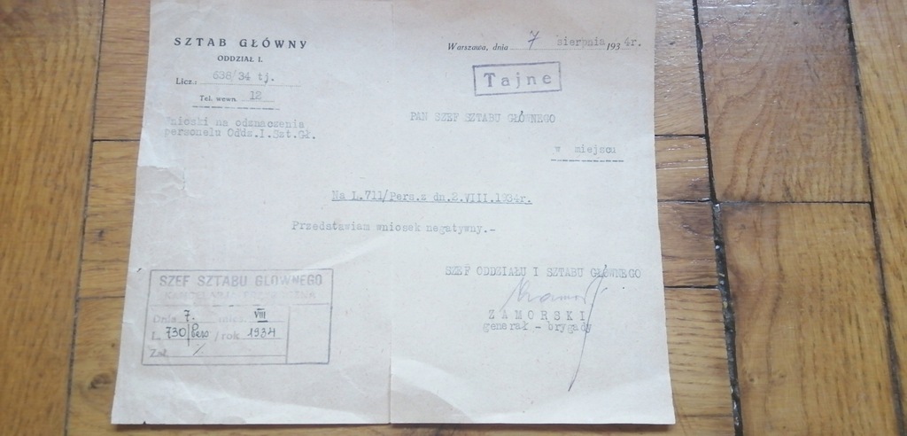 II RP SZTAB GŁÓWNY dok TAJNE podpis Generała Zamorskiego 1934 r