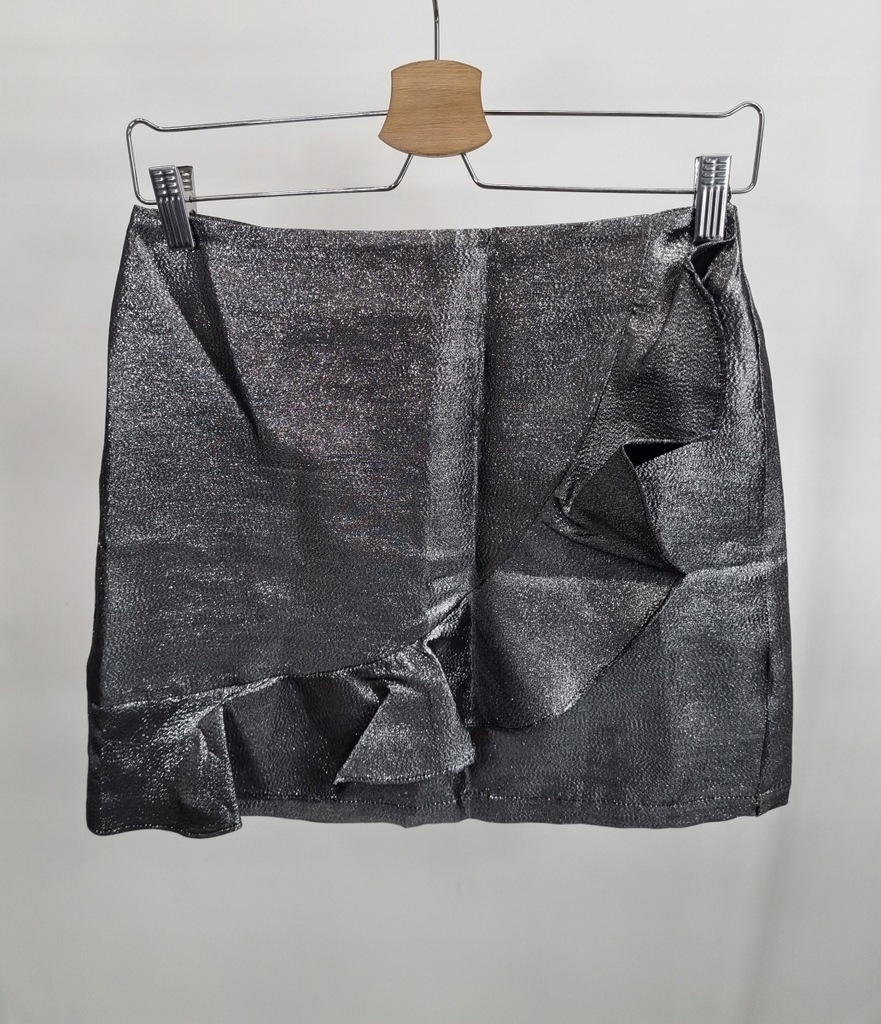 SPÓDNICZKA KLASYCZNA Z FALBANKĄ METALICZNA SREBRNA MINI M 469