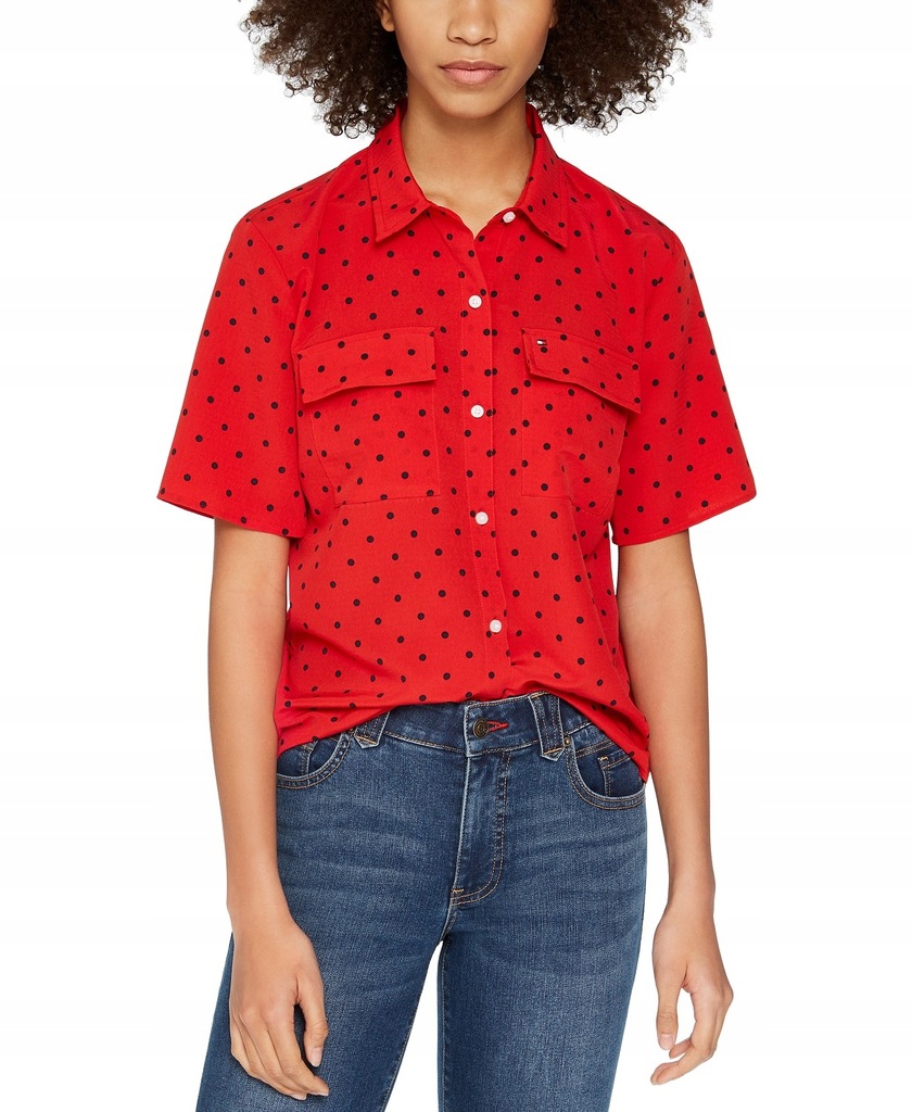 TOMMY HILFIGER TH luźna koszula w grochy bluzka XS