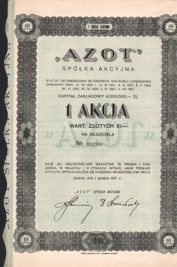 AZOT s.a. - 10 zł - 1927 r