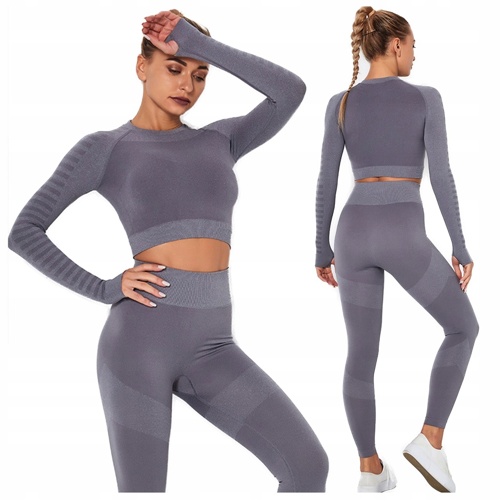 KOMPLET SPORTOWY legginsy bezszwowe top fitness S