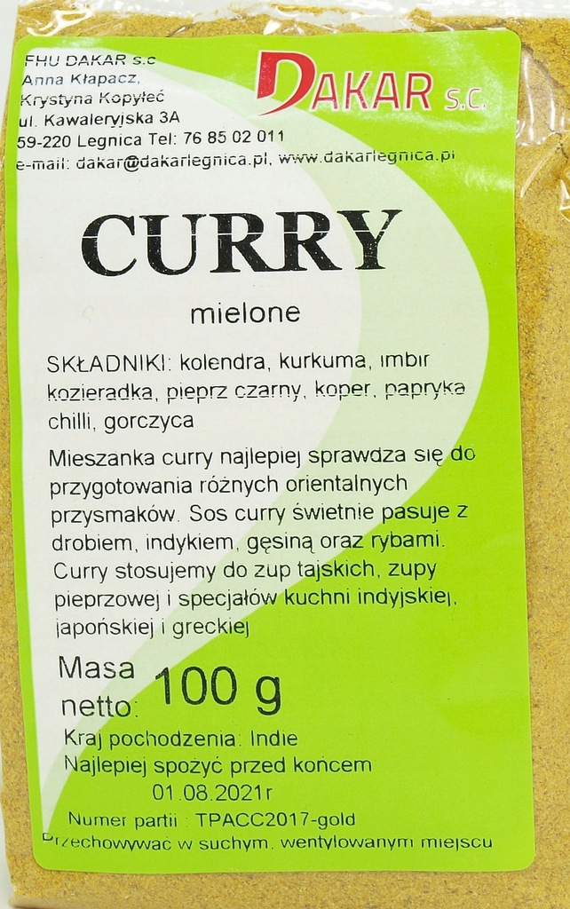 INDYJSKA CURRY PRZYPRAWA NATURALNA BEZ CHEMII 100g