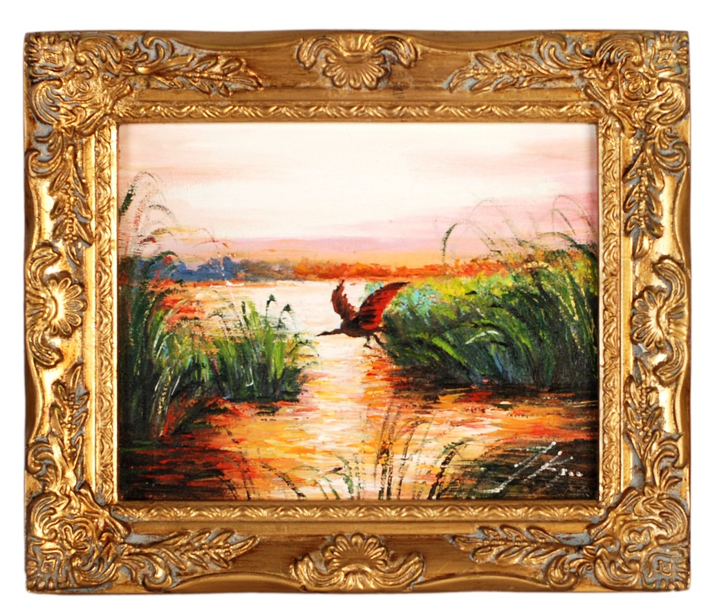 OBRAZ OLEJNY KURKA WODNA J CHEŁMOŃSKI PŁÓTNO 30x35
