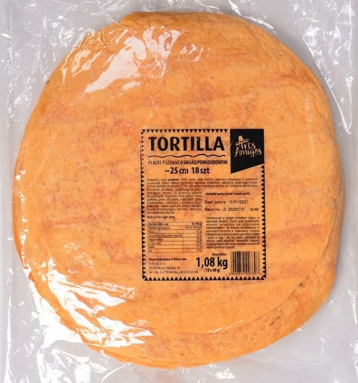 Fanex TORTILLA POMIDOROWA (25 CM x 18 SZT) 60 g wrapy placki pomidorowe