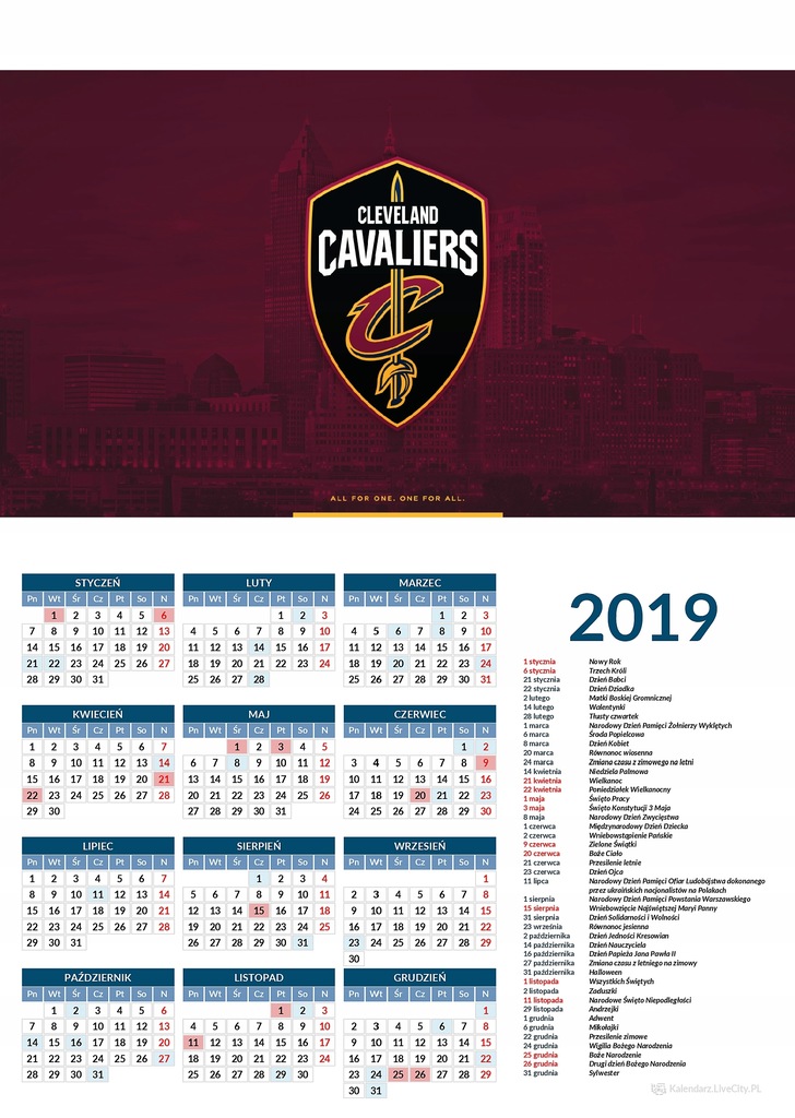 Kalendarz 2019 Cleveland Cavaliers
