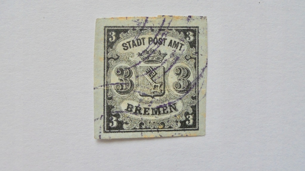 1855 Bremen Mi.1 kasowany znaczek wartość 350,- Euro