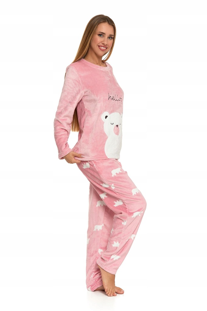 Damska piżama dwuczęściowa ciepła śmieszna MIŚ różowa M
