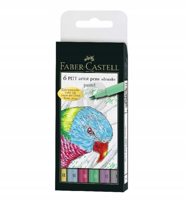 Pisaki artist pens brush, 6 kolorów - pastelowe (1