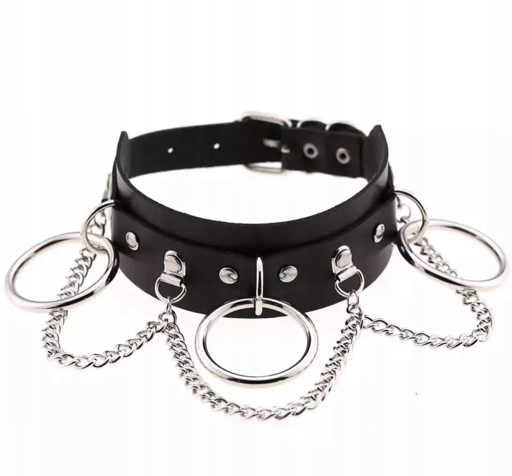 NASZYJNIK CHOKER OBROŻA EMO CZARNY BDSM ŁAŃCUCHY