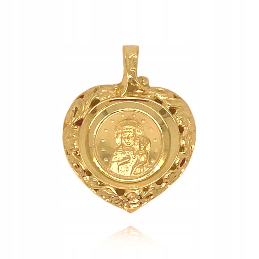 Medalik złoty 585 Matka Boska Częstochowska-serce