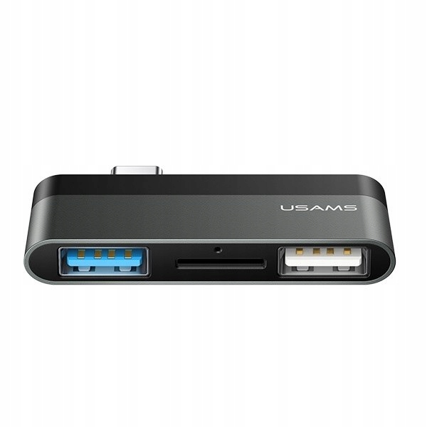 USAMS Adapter USB-C Mini HUB 2xUSB +Micro SD szary/grey SJ463HUB01 (US-SJ46