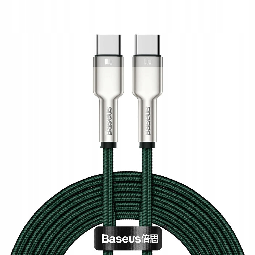 Przewód kabel USB-C - USB-C Cafule Metal Data Power Delivery 100W 2m - ziel