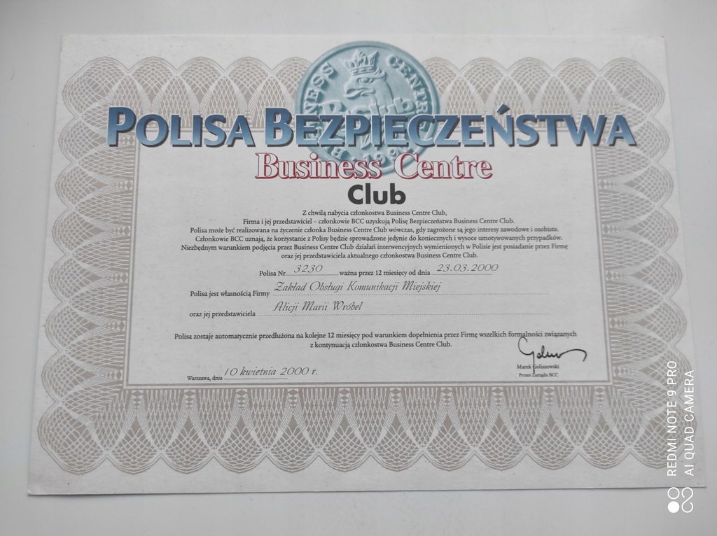 BUSINESS CENTRE CLUB POLISA BEZPIECZENSTWA