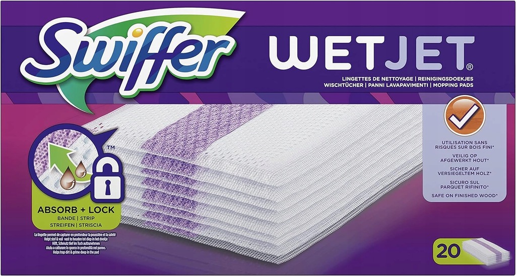 SWIFFER WETJET NAWILŻONE WKŁADY DO CZYSZCZENIA PODŁÓG DO MOPA PŁASKIEGO X20