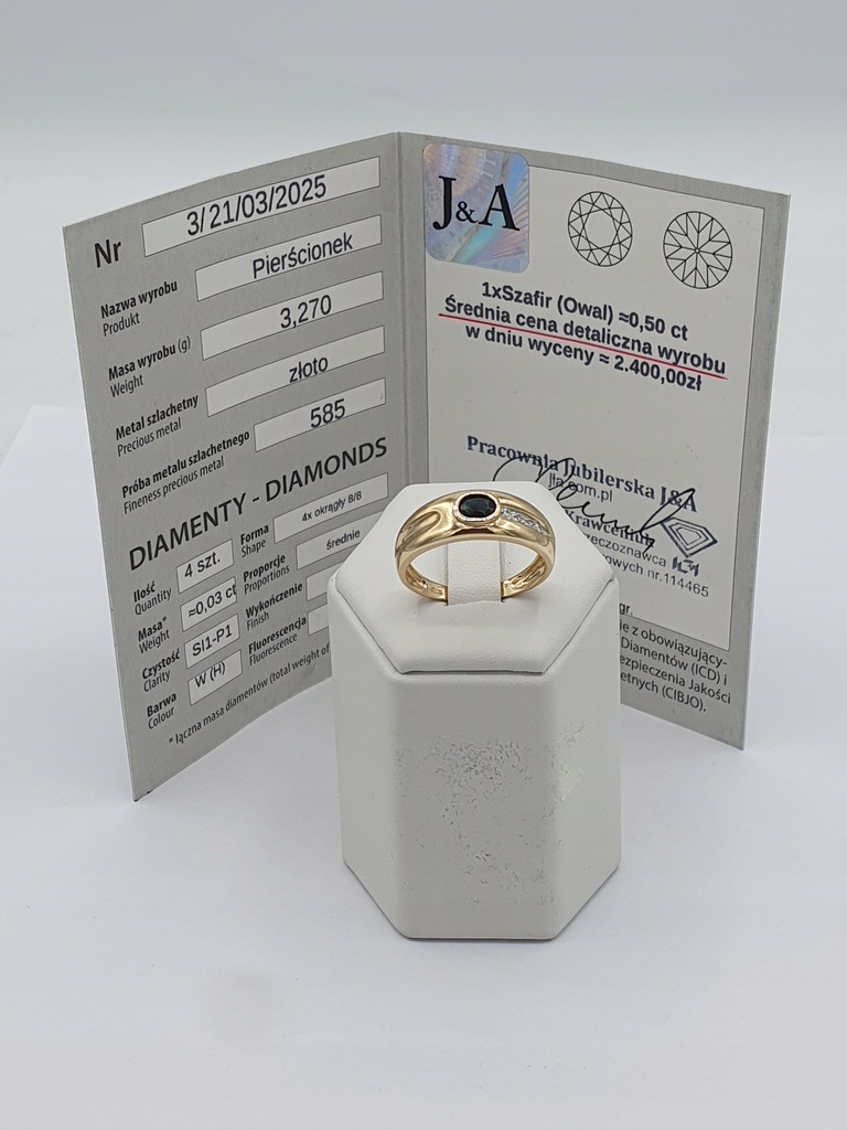 Złoty pierścionek z diamentem P: 585/ G: 3,27/ CT: 0,03