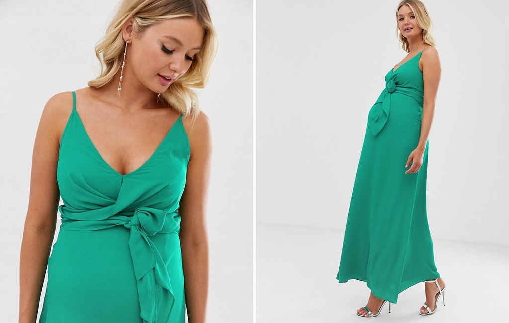 G004B35 ZIELONA SUKIENKA MAXI CIĄŻA MATERNITY 42