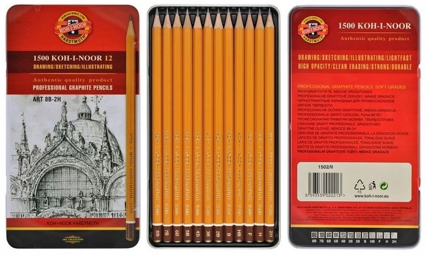 Komplet 12 ołówków grafitowych serii 1500 8B-2H KOH-I-NOOR 1502/II/BL