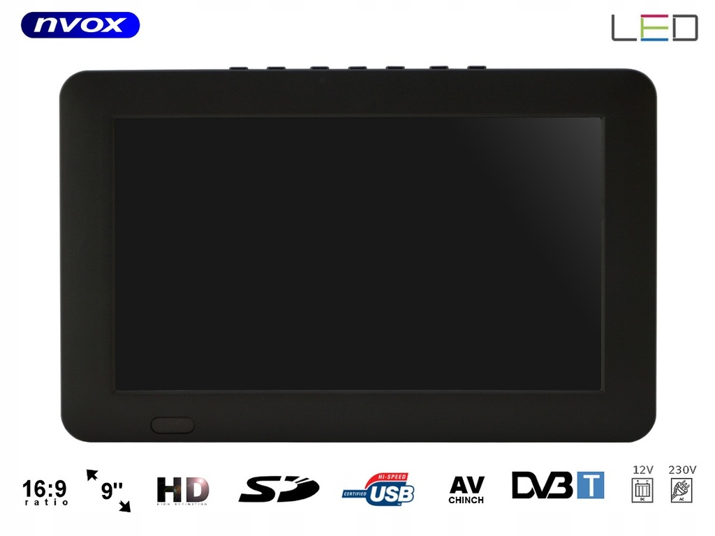 Telewizor samochodowy LED 9'' DVBT HDMI USB SD AV