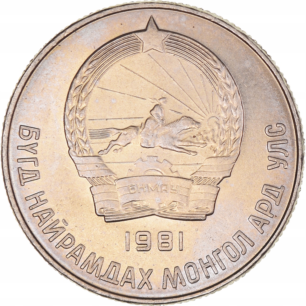 Moneta, Mongolia, 20 Mongo, 1981, AU(55-58), Miedź