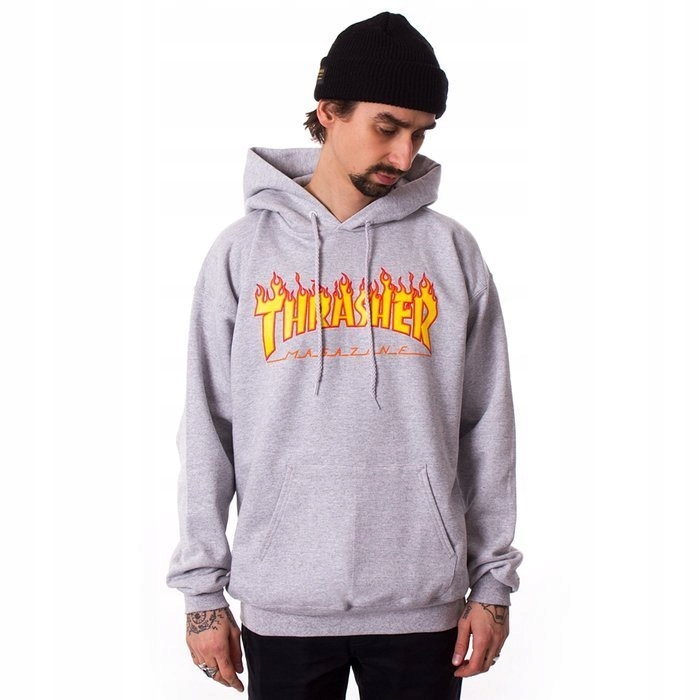 Bluza z Kapturem Szara Thrasher Flame Logo M,L,XL