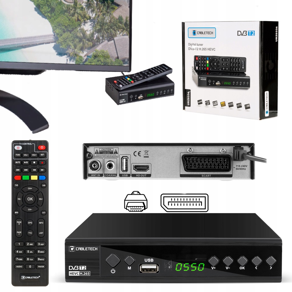 Tuner DVB-T2 DVB-C Hevc H.265 10bit dekoder tv naziemnej Cabletech