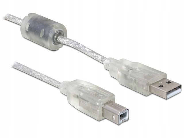 Kabel USB 2.0 AM-BM 3m + Ferryt Przezroczysty
