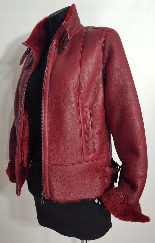 Ramoneska STUDIO naturalny kożuch ekskluzywna PREMIUM komfort BORDOWA S M