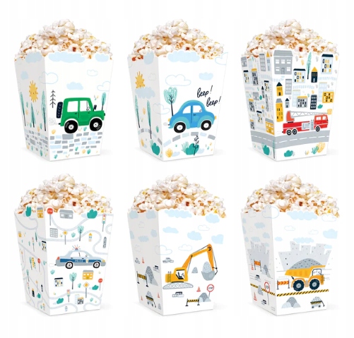 Pudełka na popcorn Auta 8,5x12,5cm zestaw 6szt