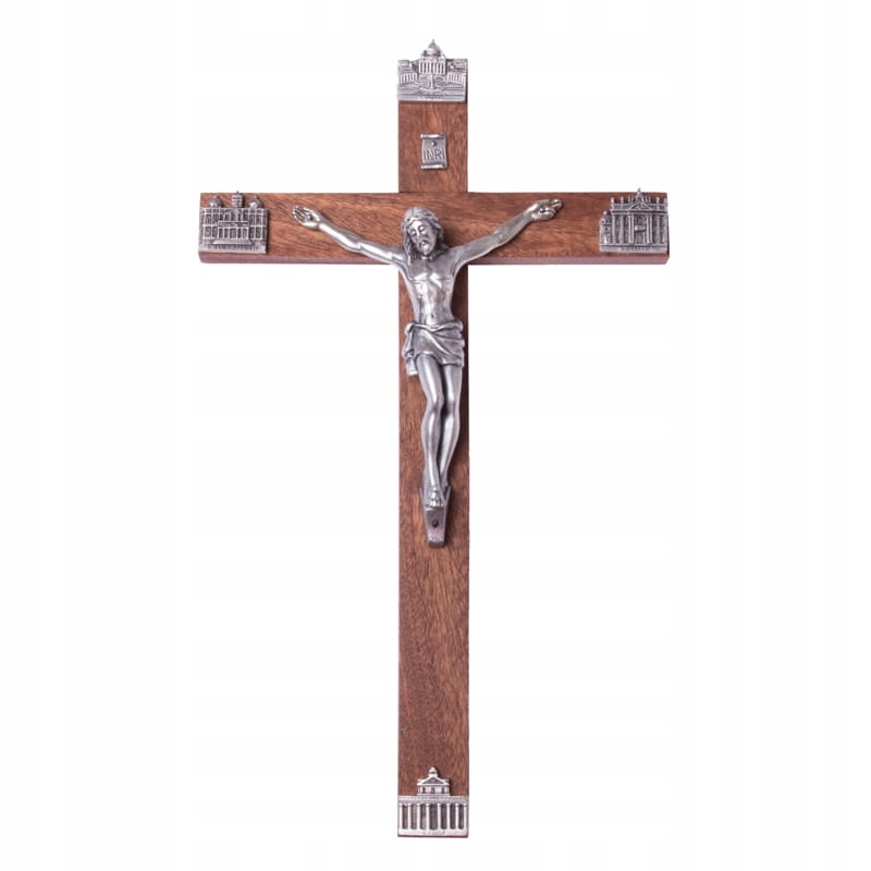 Krzyż na ścianę ozdobny z Bazylikami brązowy 30x18