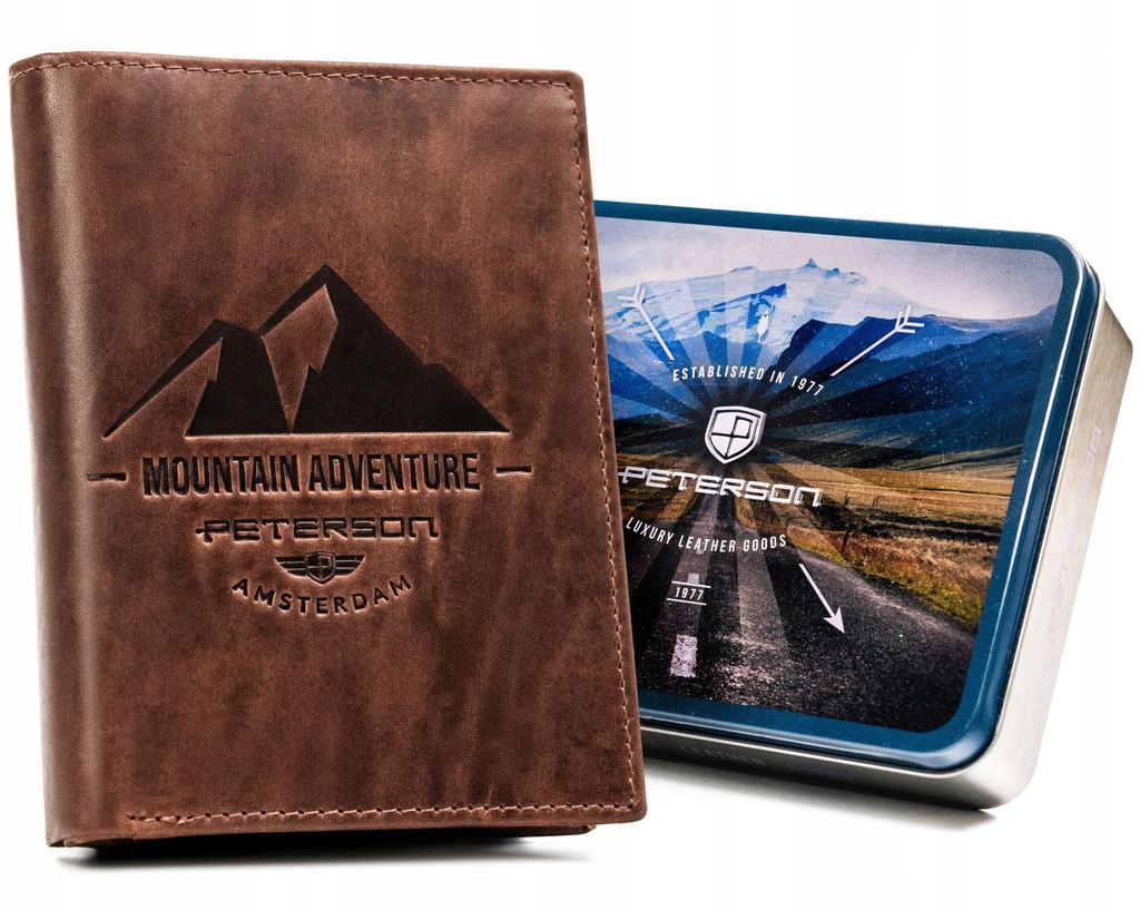 PETERSON skórzany portfel męski w pudełku na prezent dla myśliwego