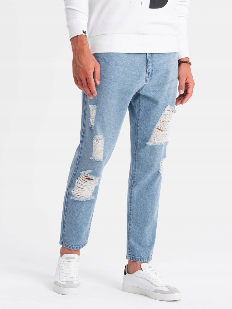 Męskie spodnie jeansowe TAPERED FIT jasnoniebieskie V1 OM-PADP-0175 M