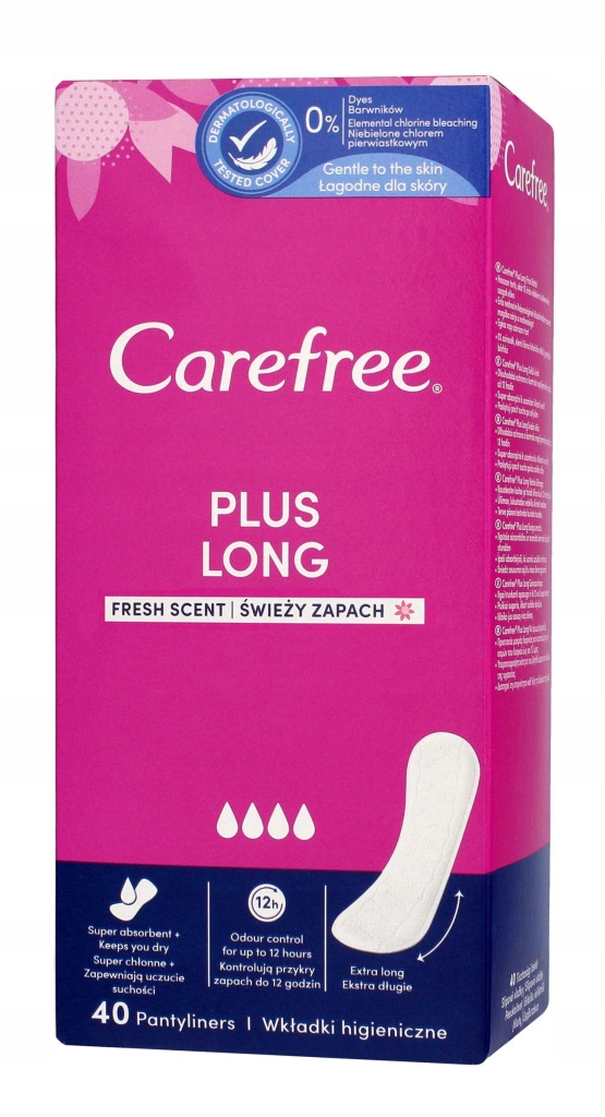 Carefree Plus Long Wkładki higieniczne Fresh Scent - świeży zapach 1op.-40s